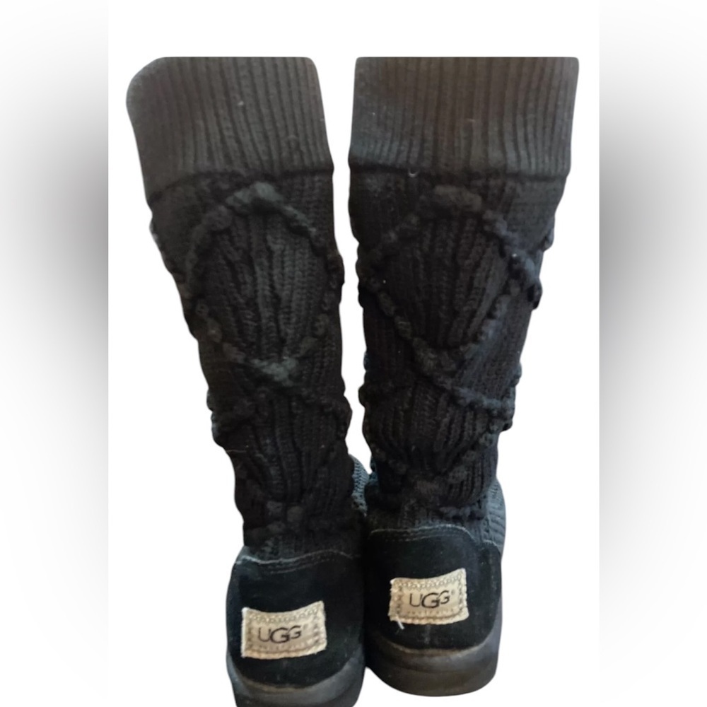 UGG Austrailia s/n 5879 Cardy Argyle Midcalf Black Knit Boot sz 7 - Picture 3 of 6